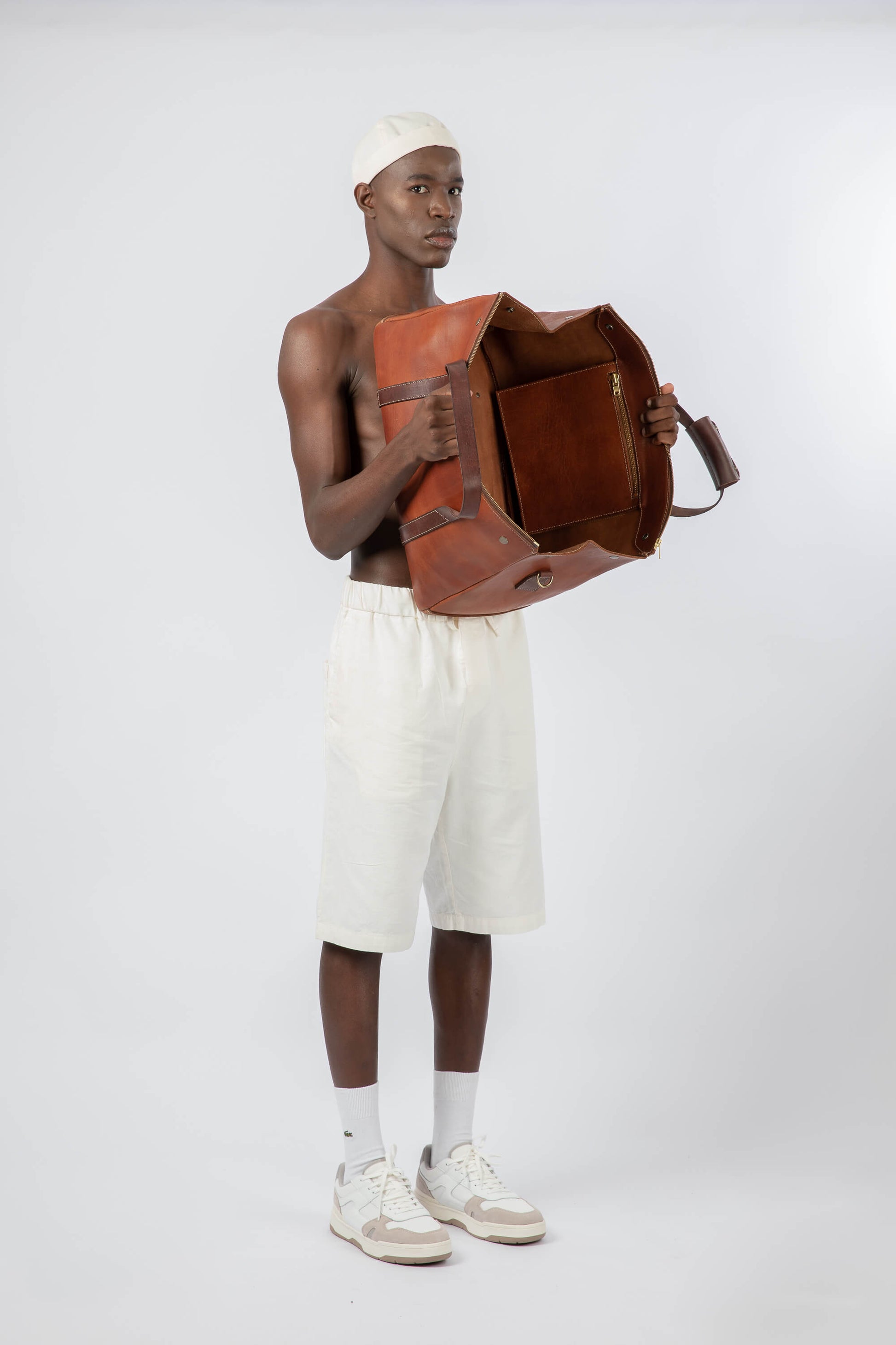 Leather Weekender Bag Cognac