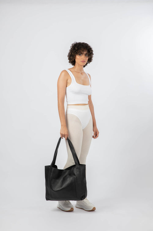 Soft Leather Medium Tote Black