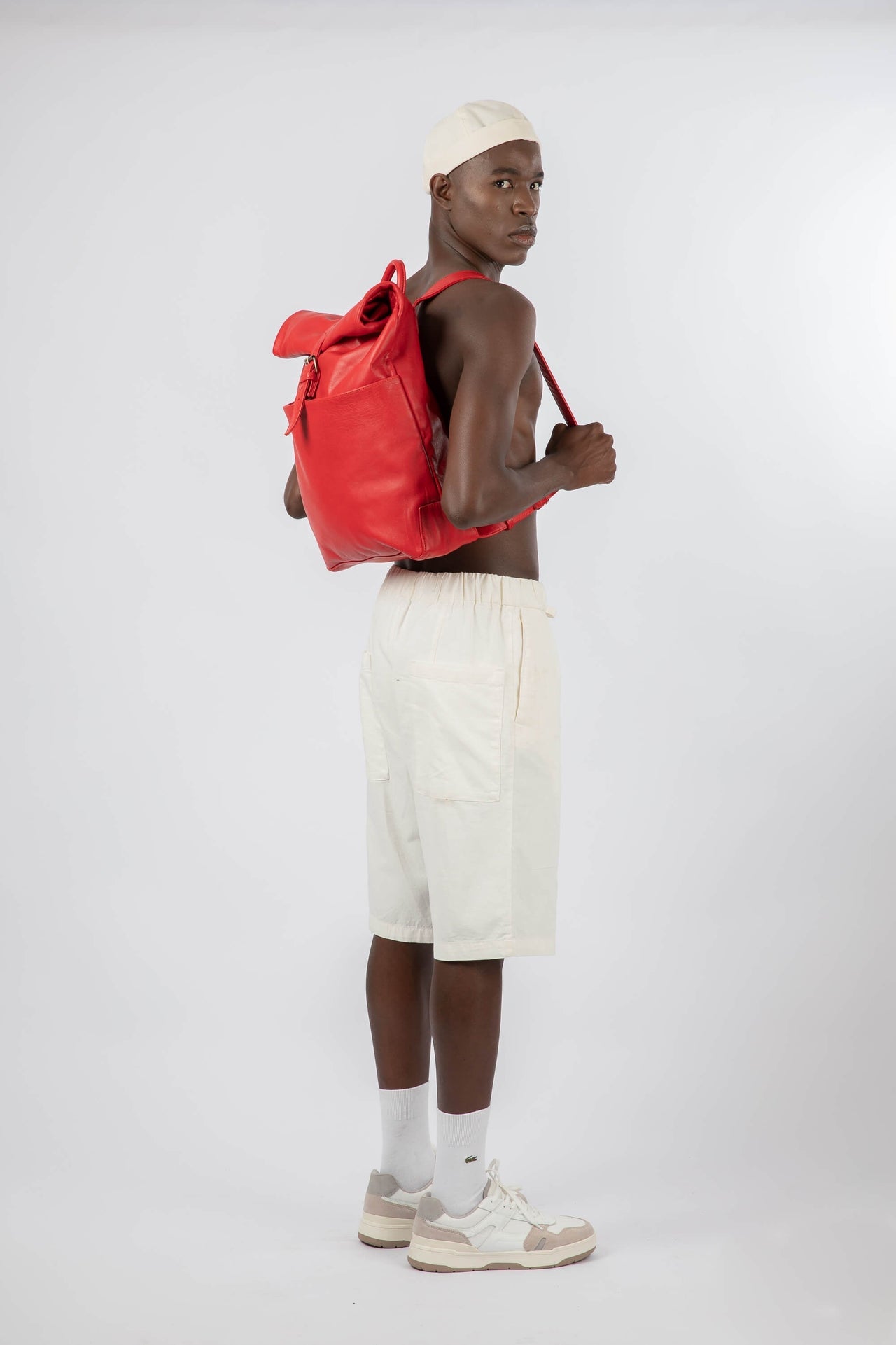 Soft Leather Rolltop Backpack 16" Red
