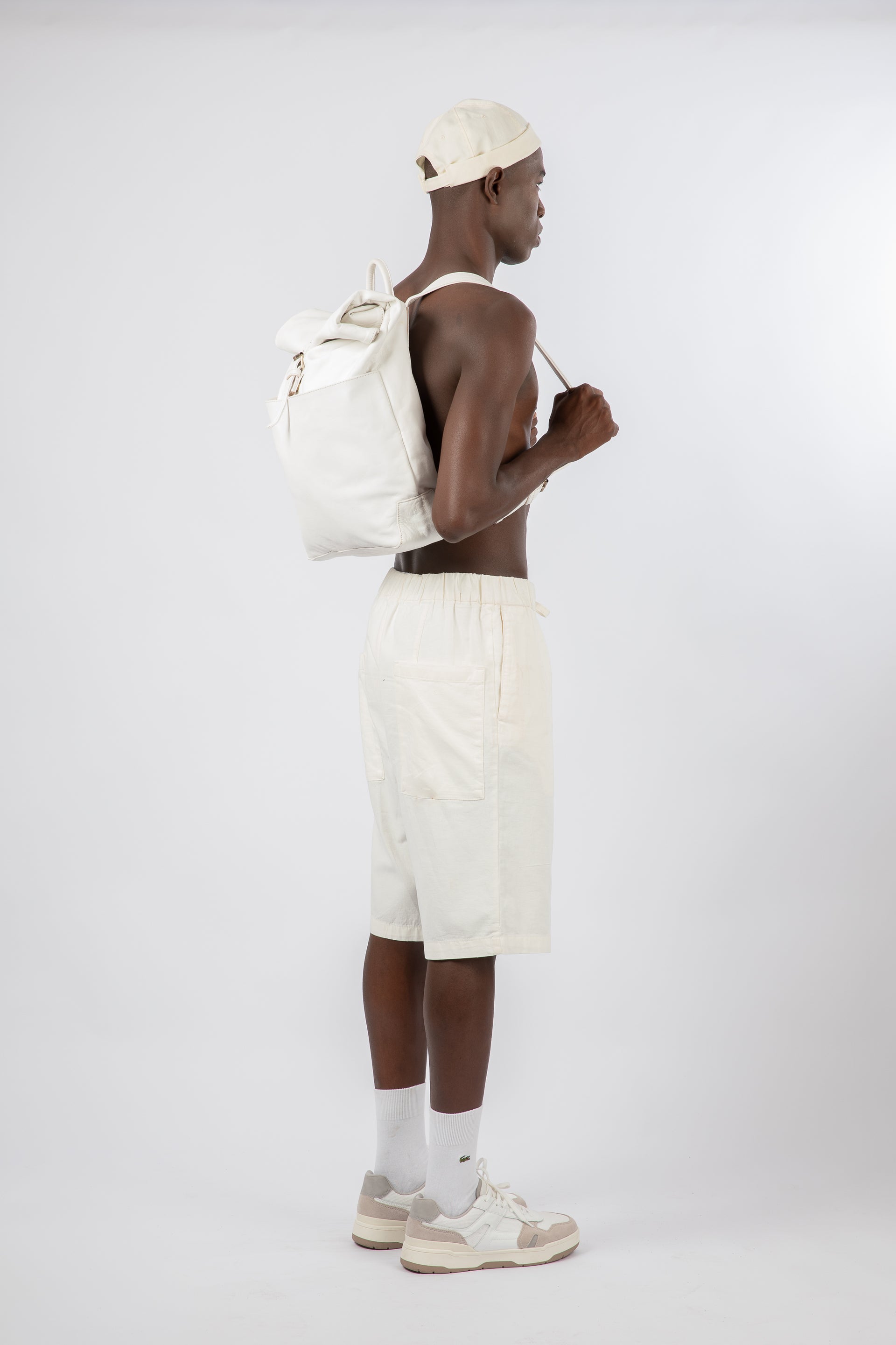Soft Leather Rolltop Backpack 16" White