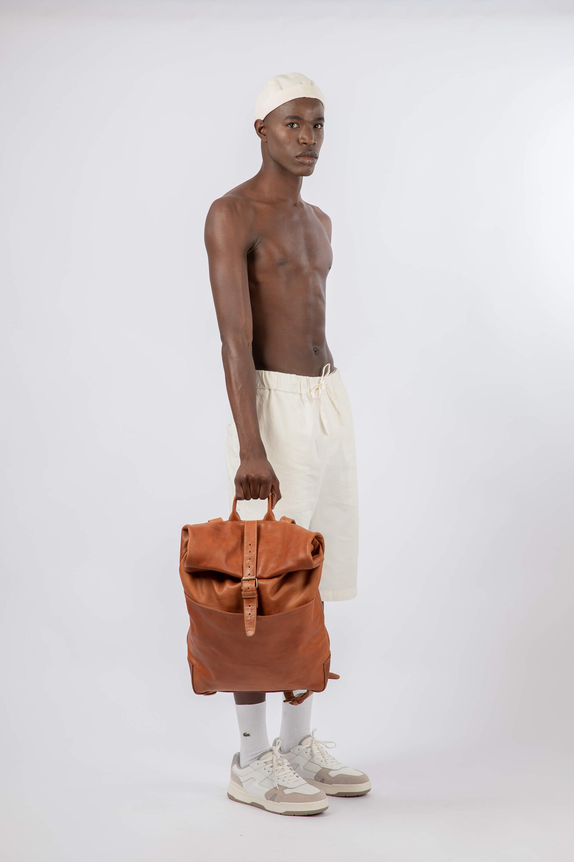Soft Leather Rolltop Backpack 16" Cognac