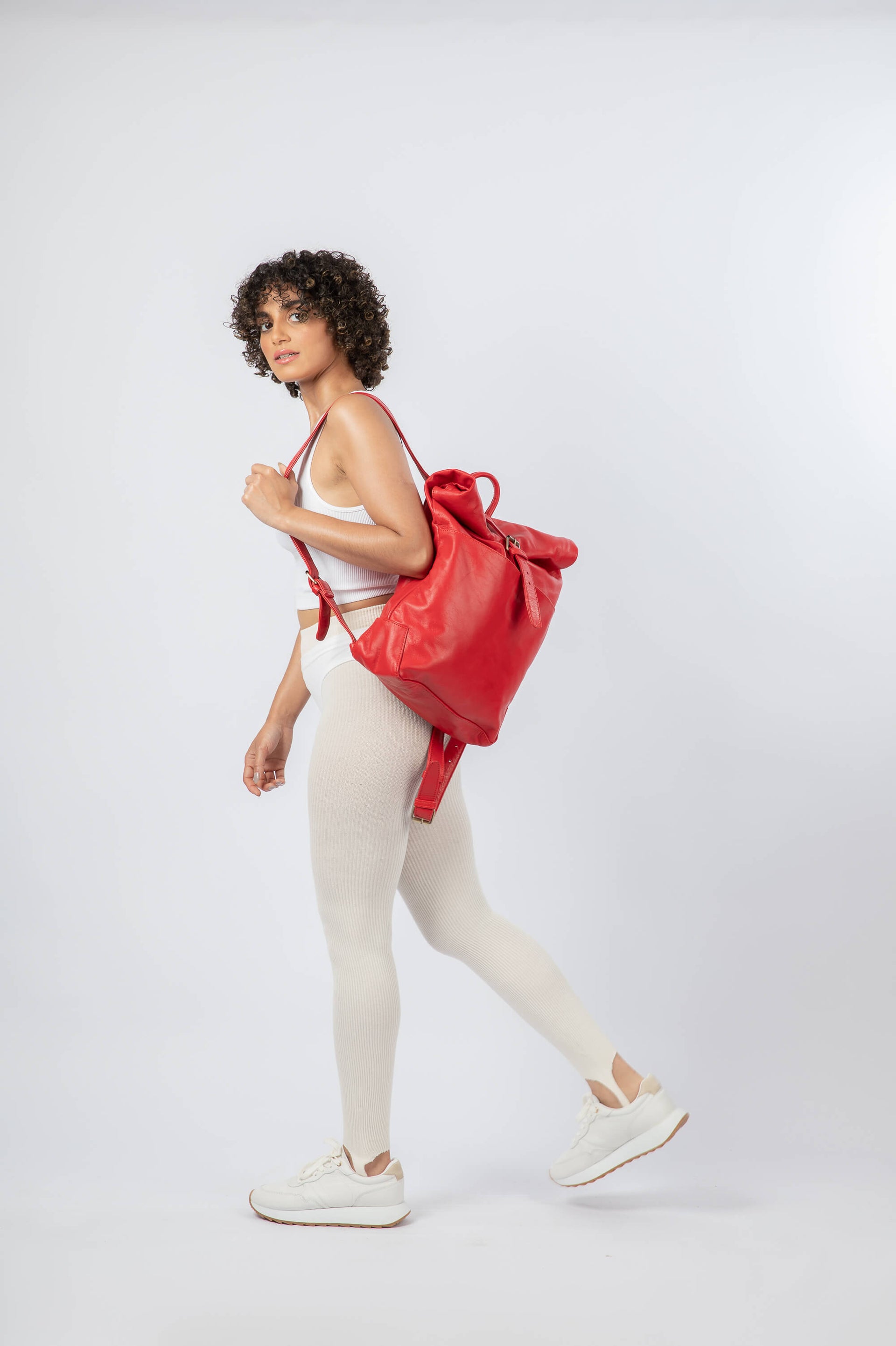 Soft Leather Rolltop Backpack 13" Red
