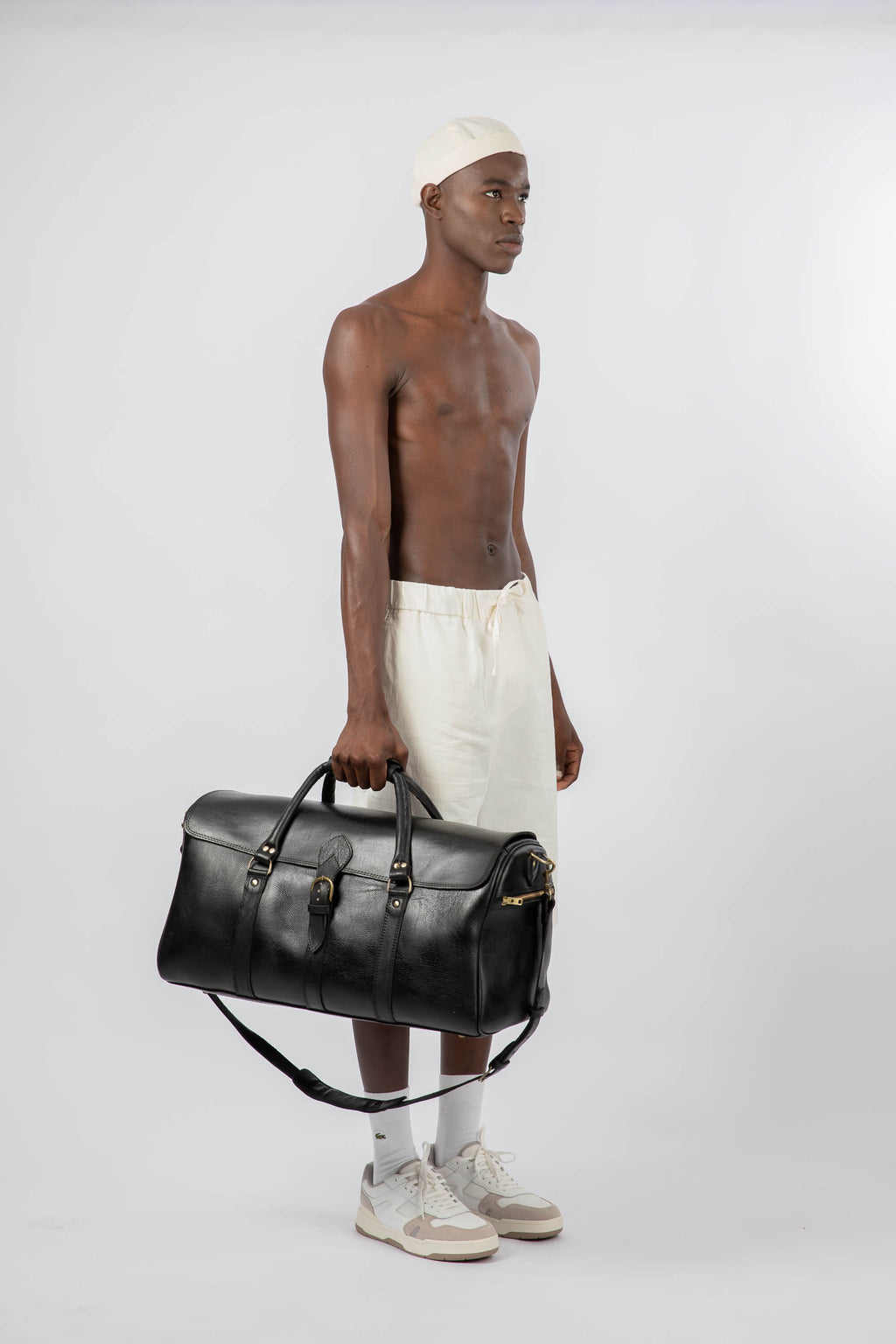 Leather Large Duffle Bag Black