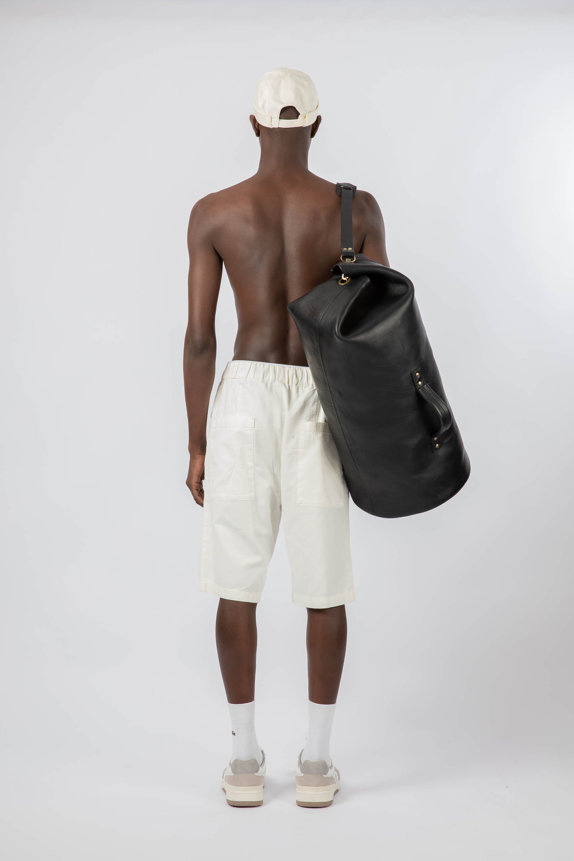 Leather Military Duffle Bag Black