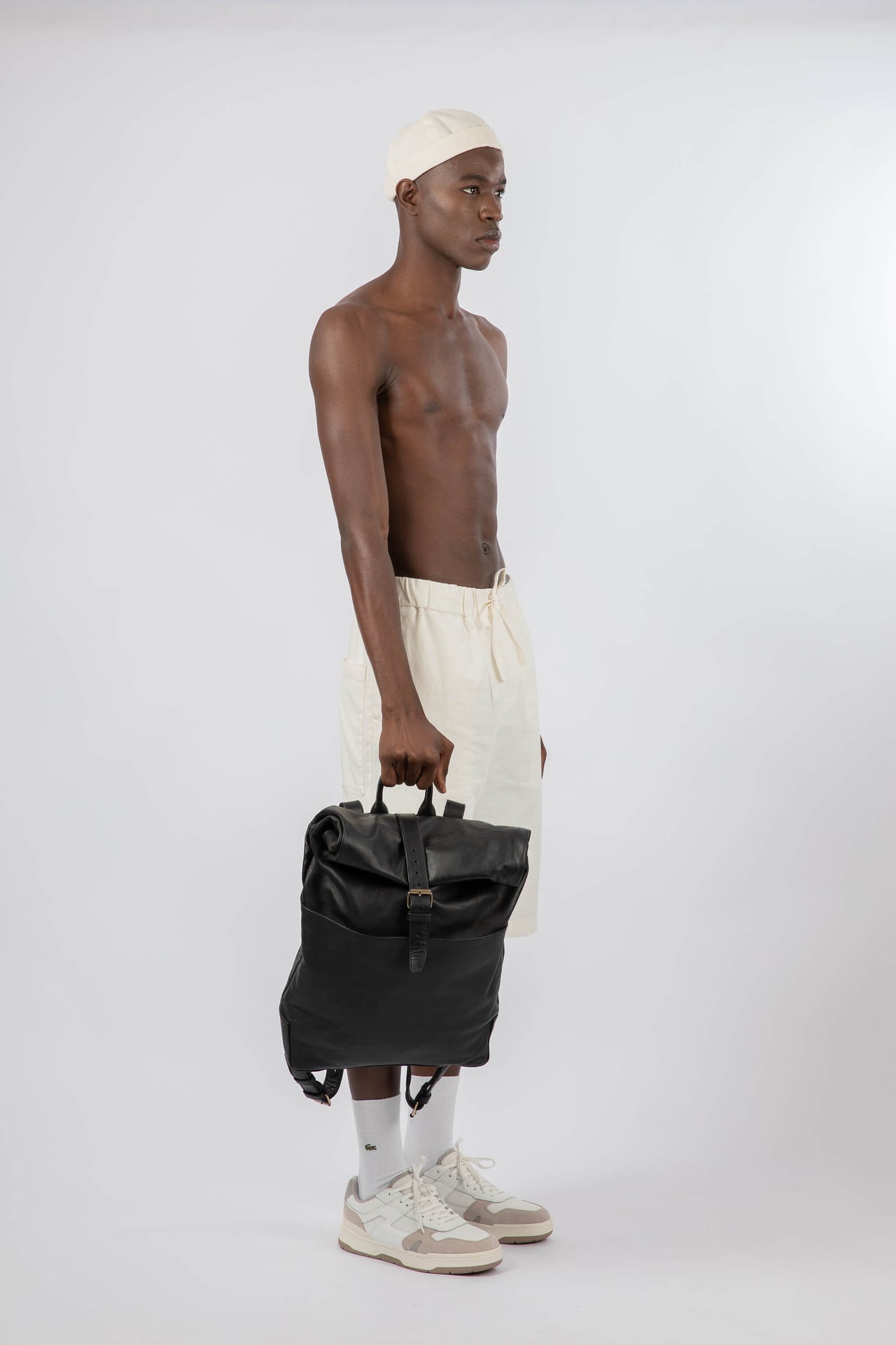 Soft Leather Rolltop Backpack 16" Black