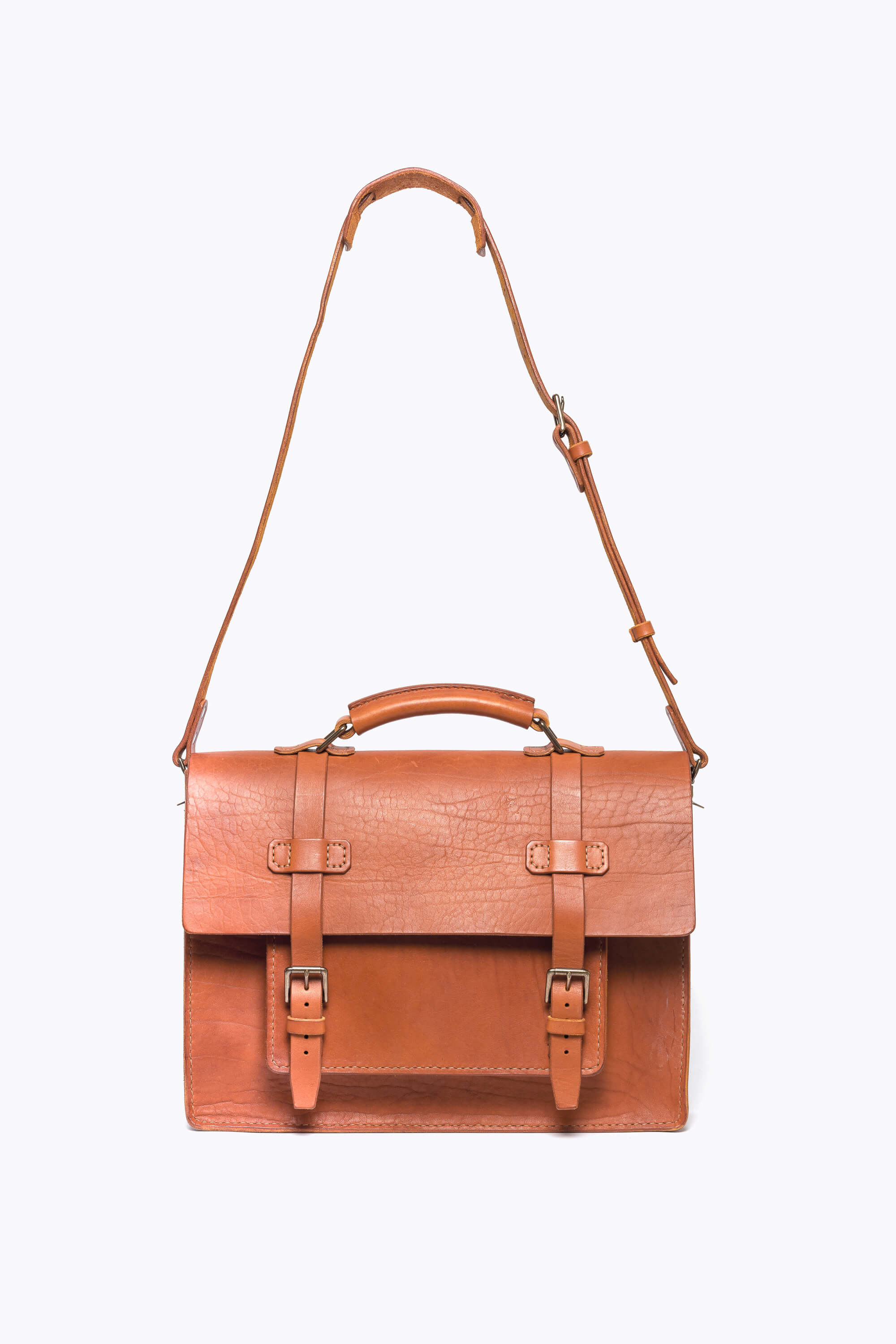 BennyBee Leather Messenger Bag 15" Cognac