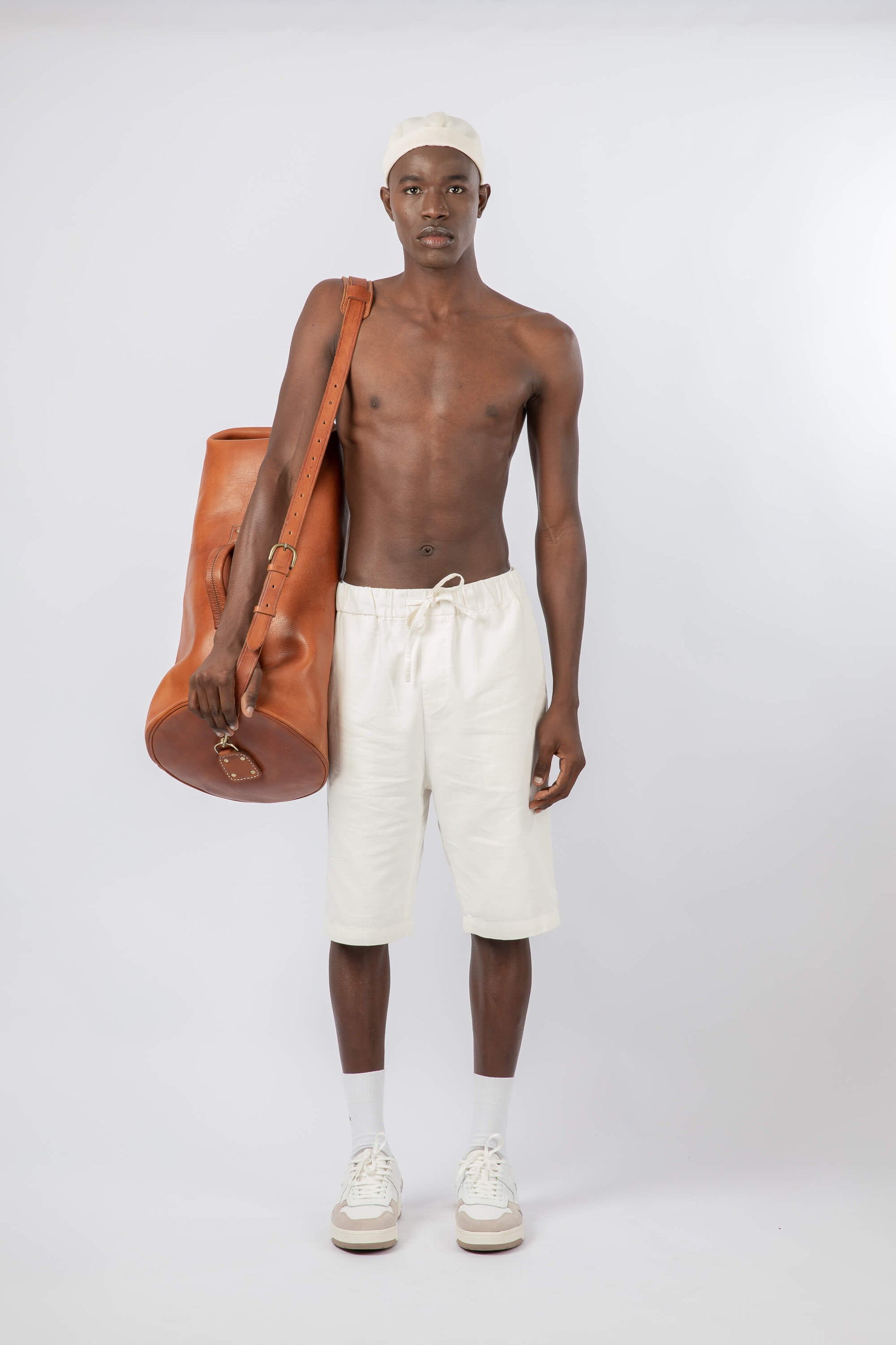 Leather Military Duffle Bag Cognac