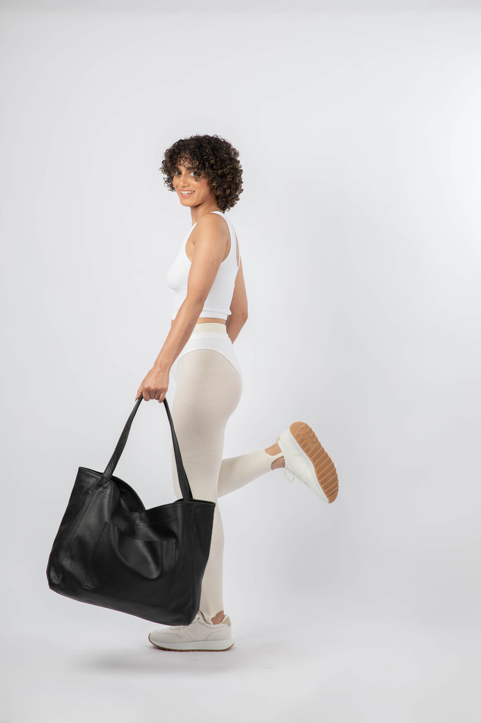 Soft black leather online tote