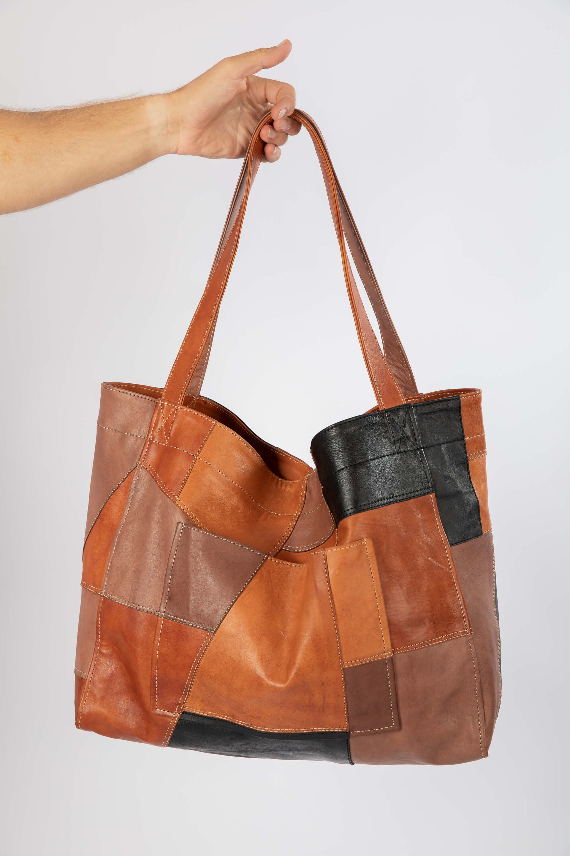Up-cycled Patchwork Soft Leather Maxi Tote
