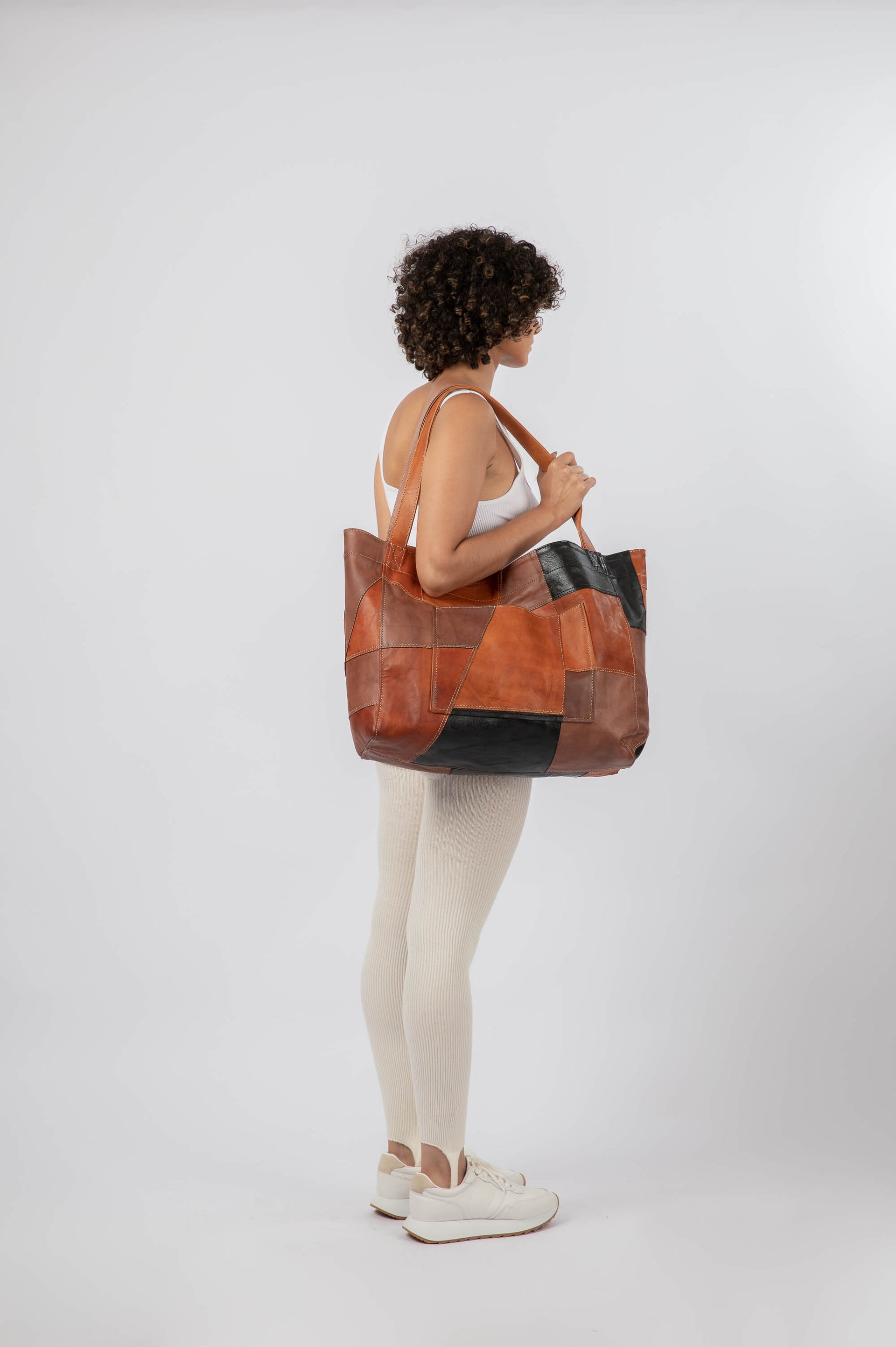 Up-cycled Patchwork Soft Leather Maxi Tote
