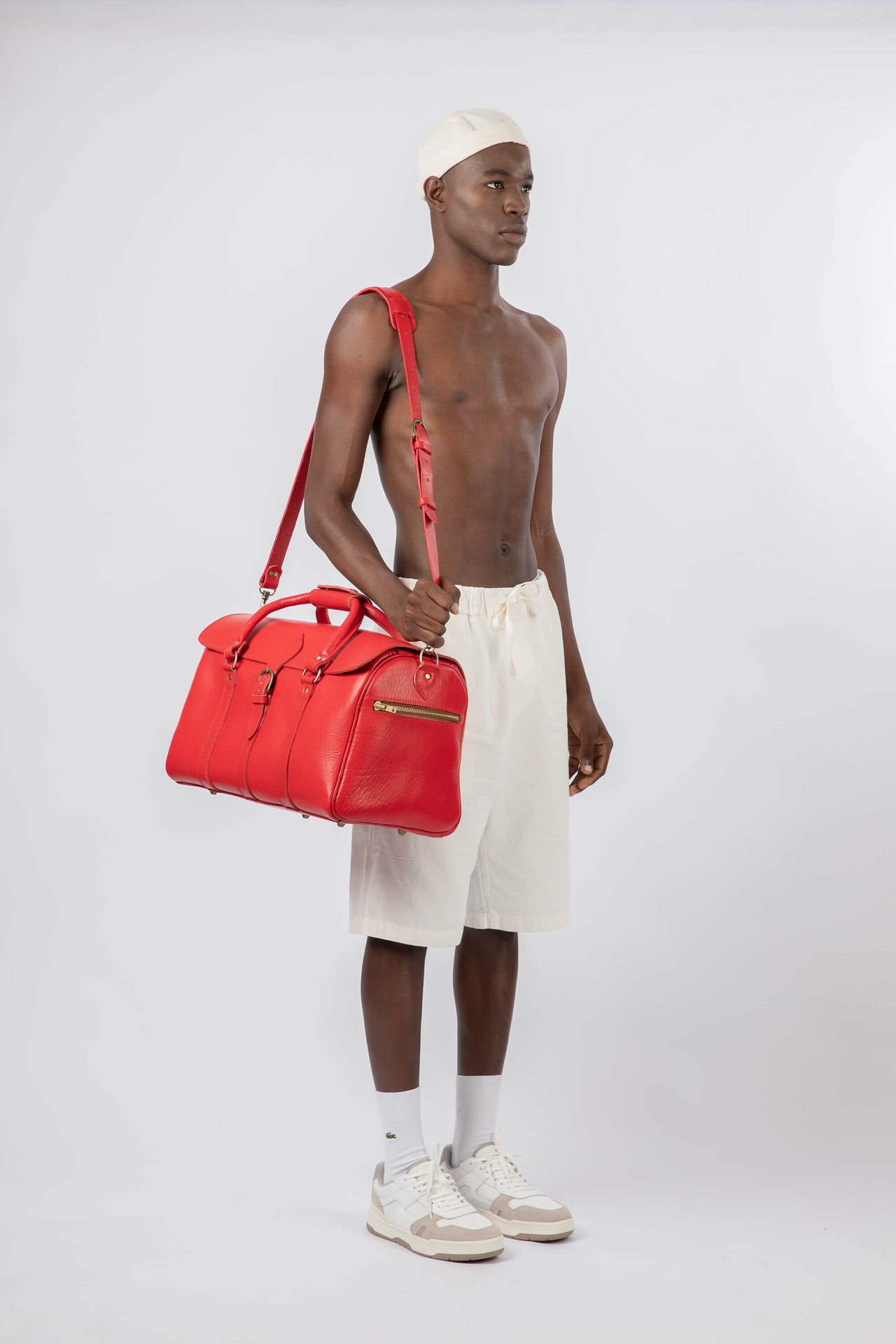 Leather Medium Duffle Bag Red