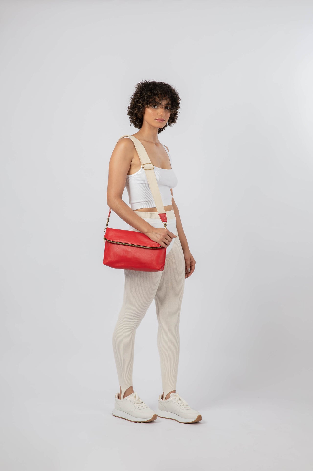 Webbed Cotton Shoulder Strap Off-White and Red