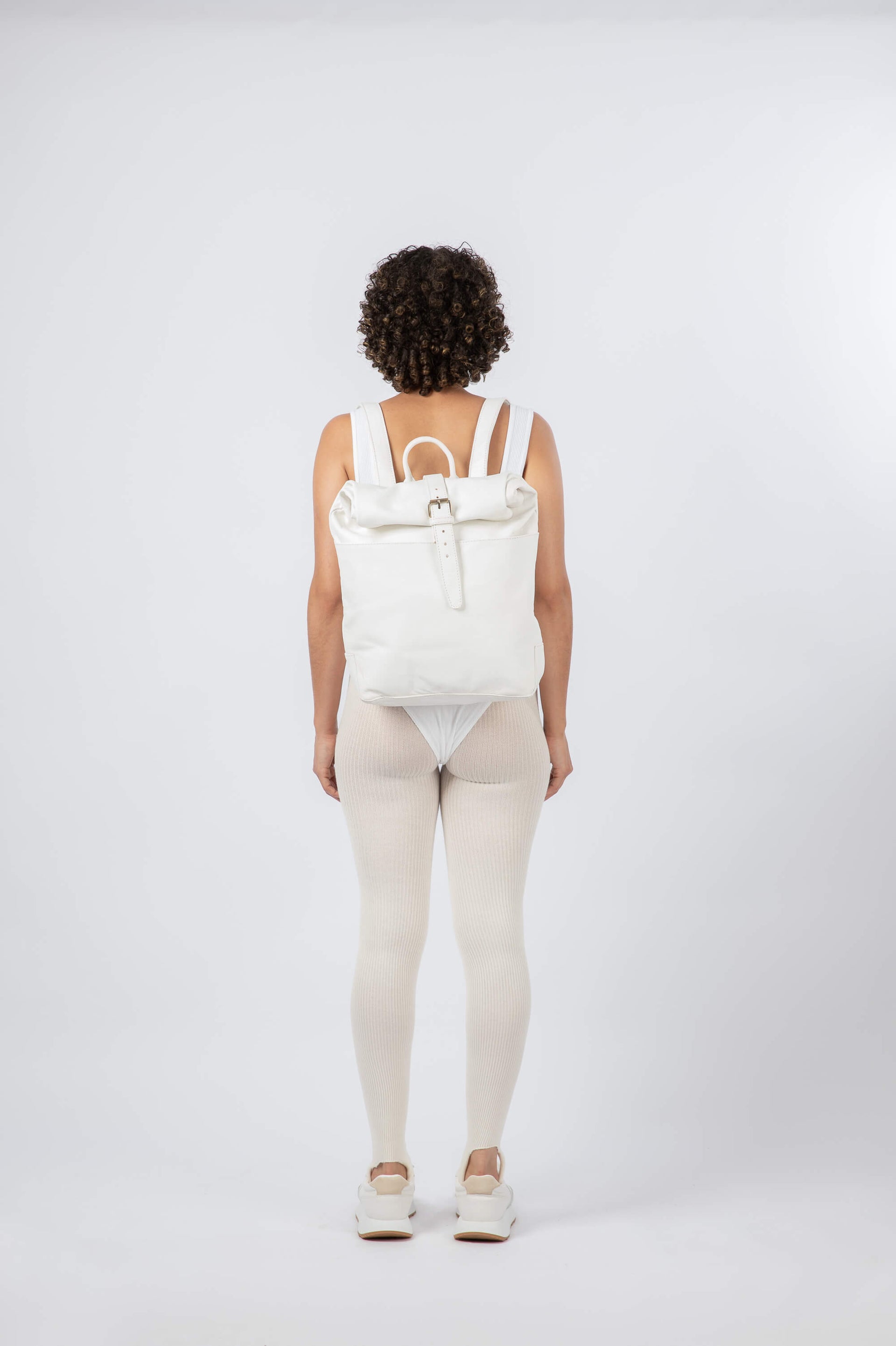 Soft Leather Rolltop Backpack 13" White