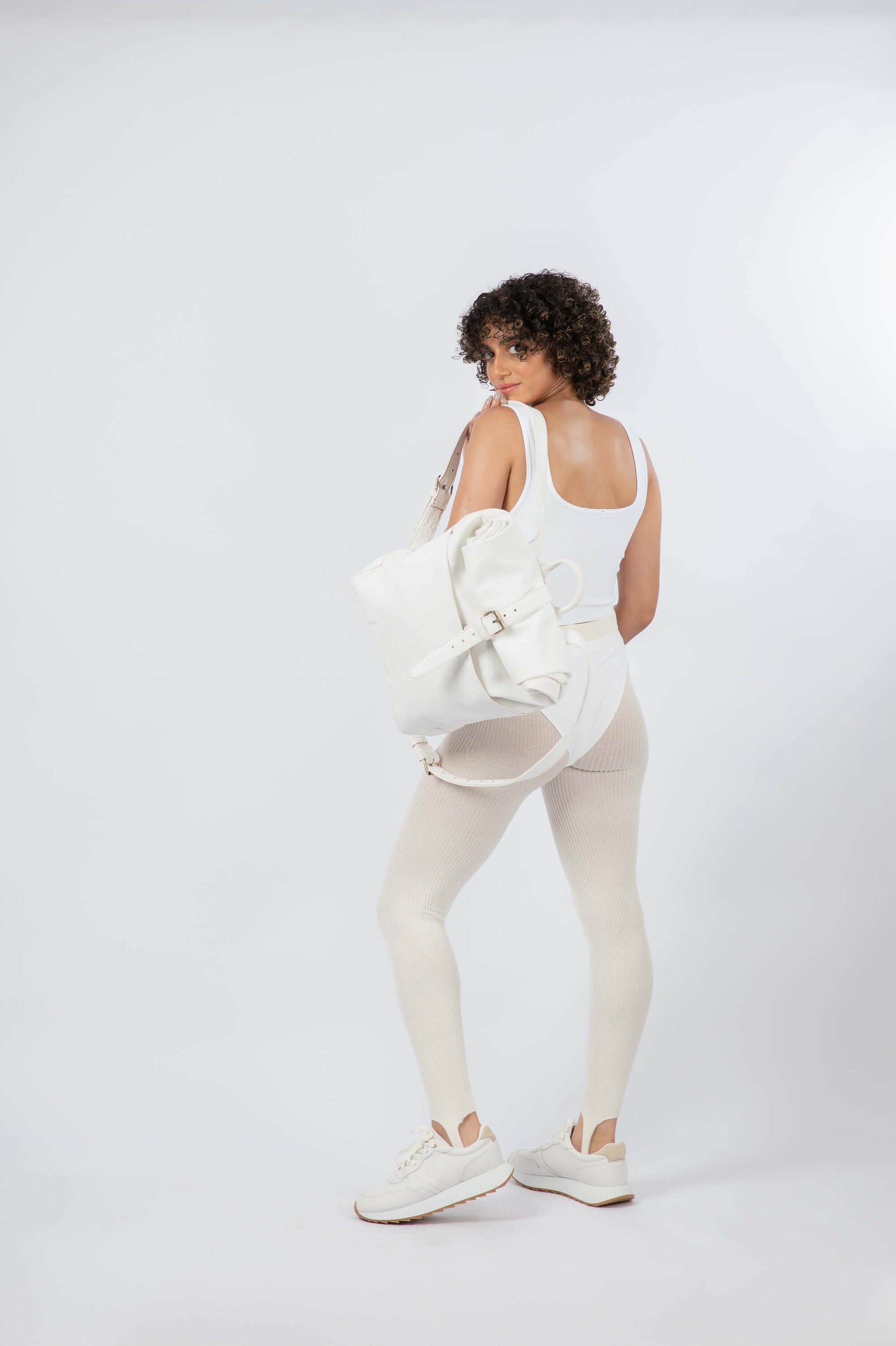 Soft Leather Rolltop Backpack 13" White