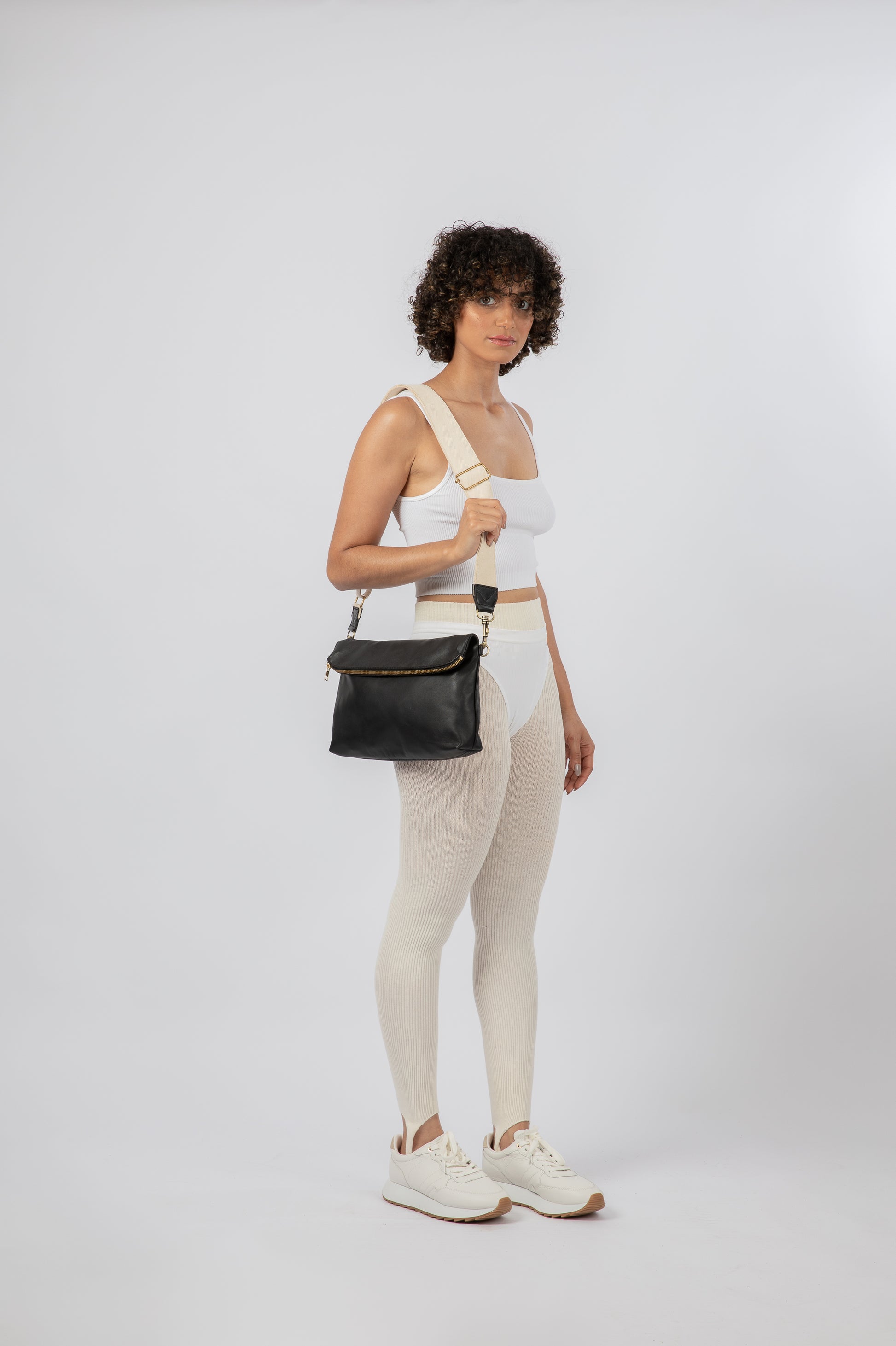 Webbed Cotton Shoulder Strap Off-White and Black