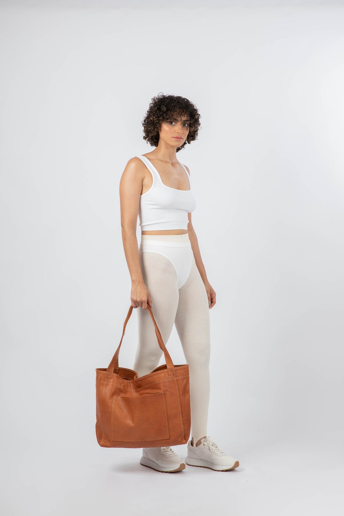 Soft Leather Medium Tote Cognac