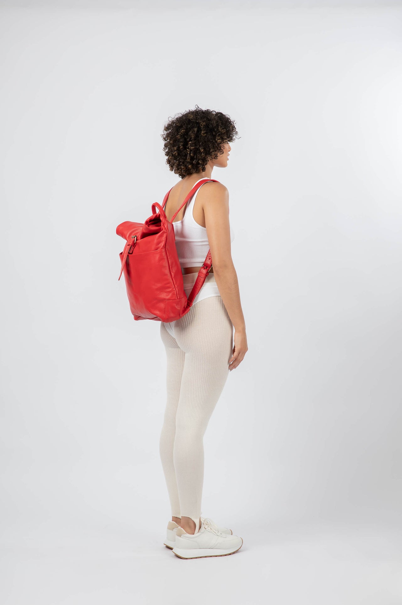 Soft Leather Rolltop Backpack 13" Red