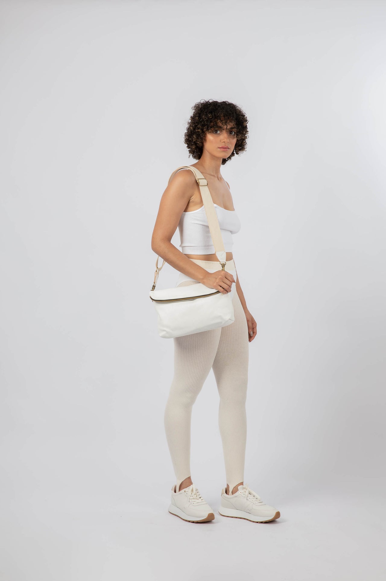 Webbed Cotton Shoulder Strap Off-White and White