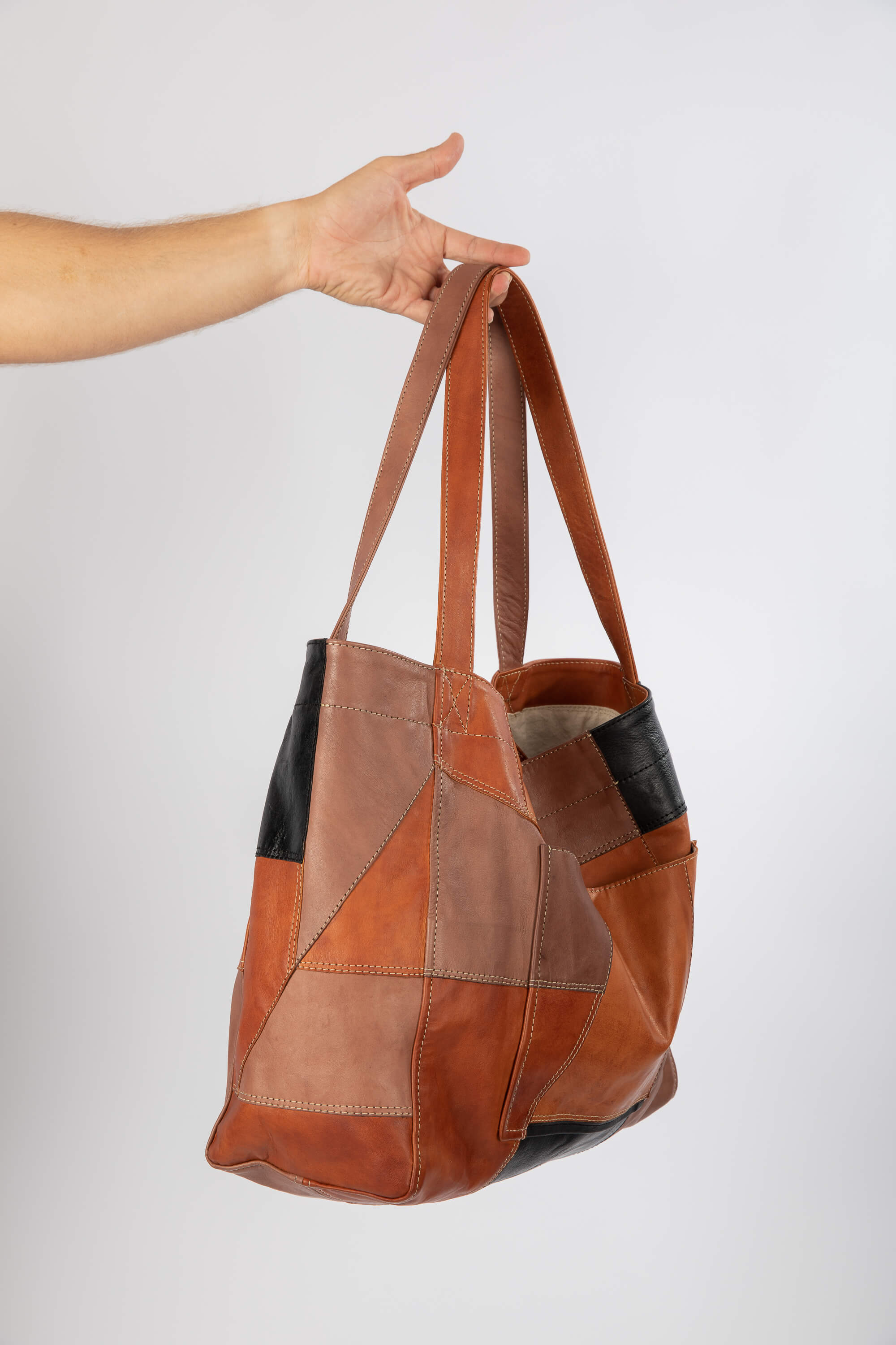 Up-cycled Patchwork Soft Leather Maxi Tote - Linden Is Enough
