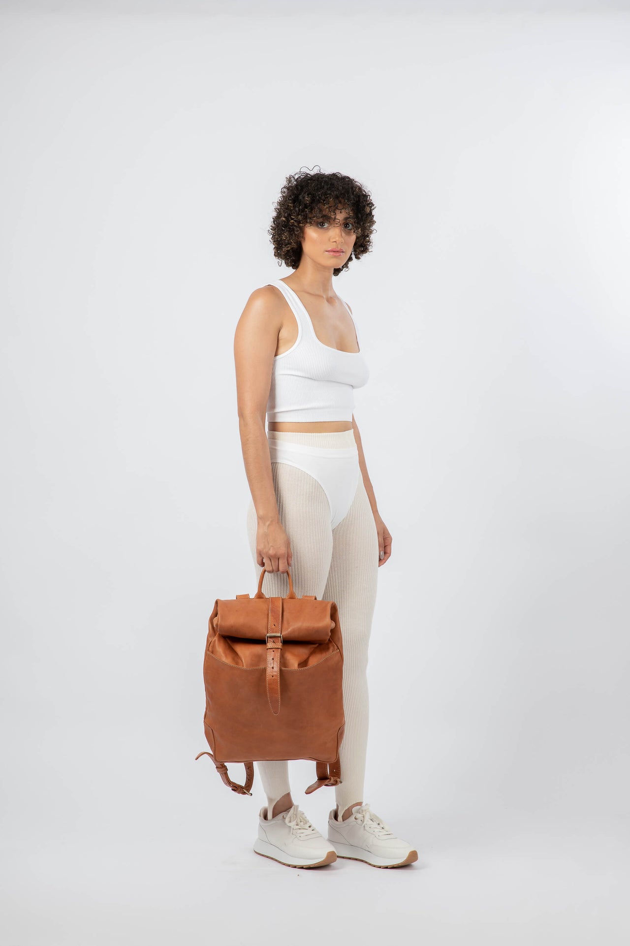 Soft Leather Rolltop Backpack 13" Cognac