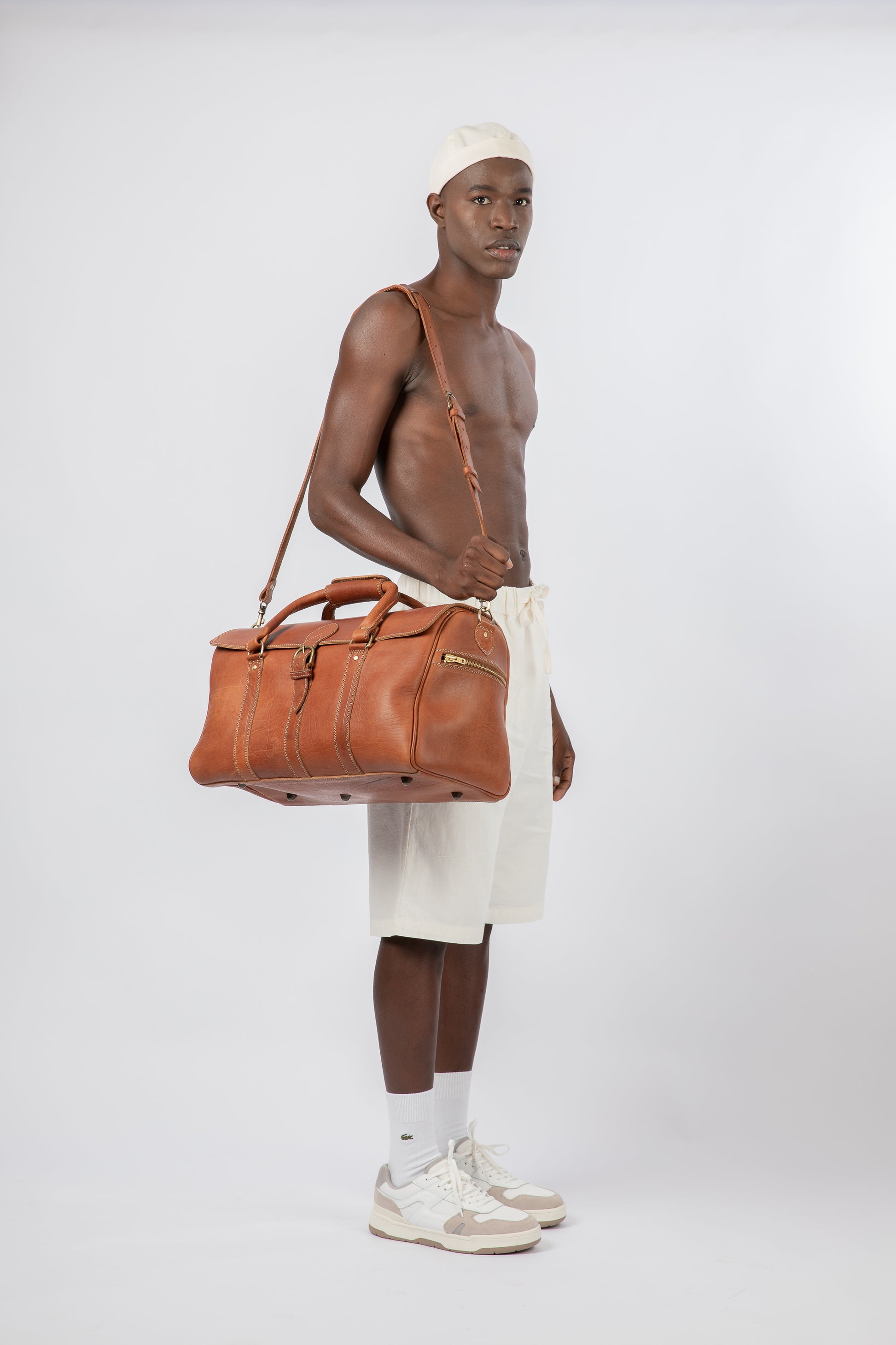 Leather Medium Duffle Bag Cognac