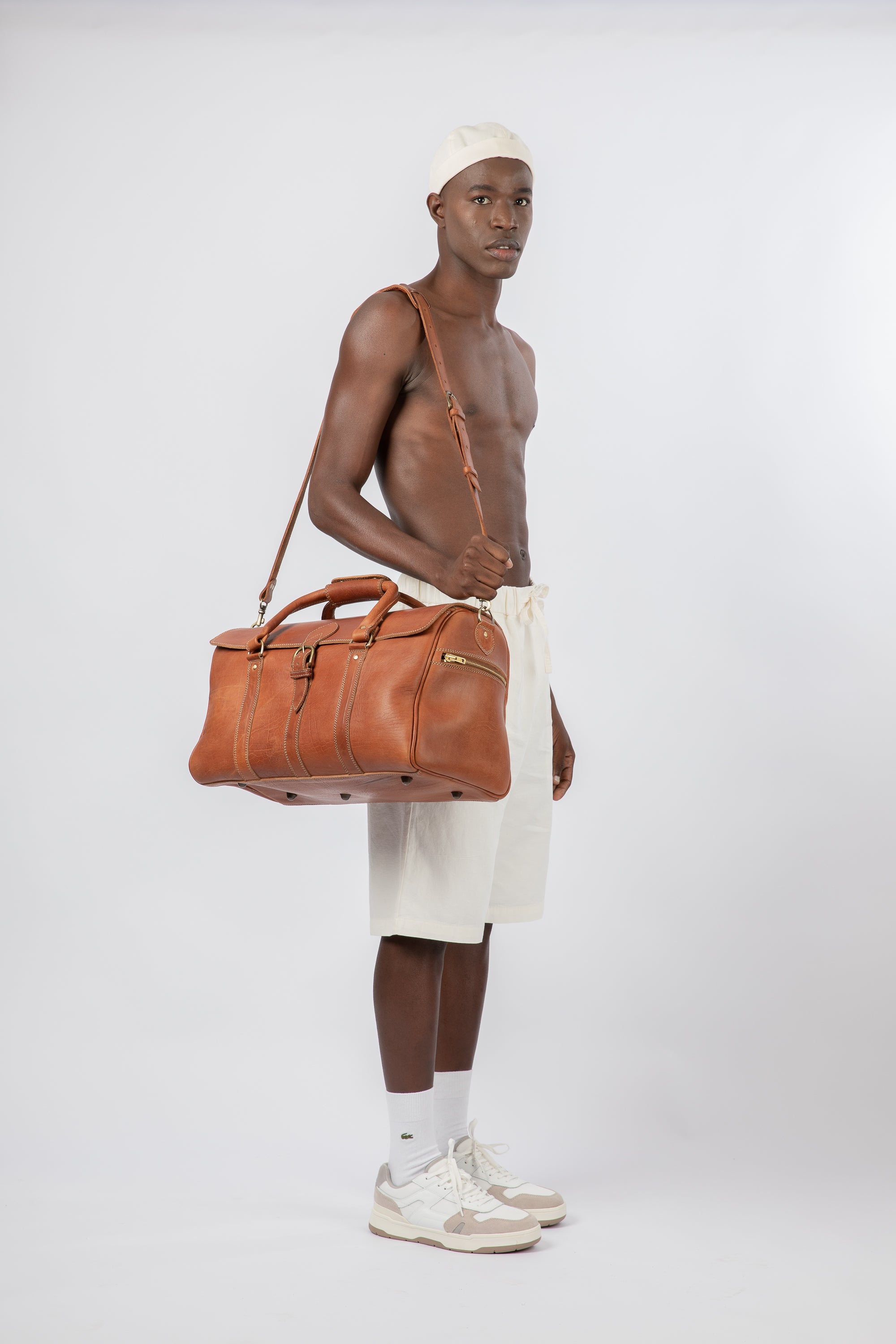 Leather Medium Duffle Bag Cognac
