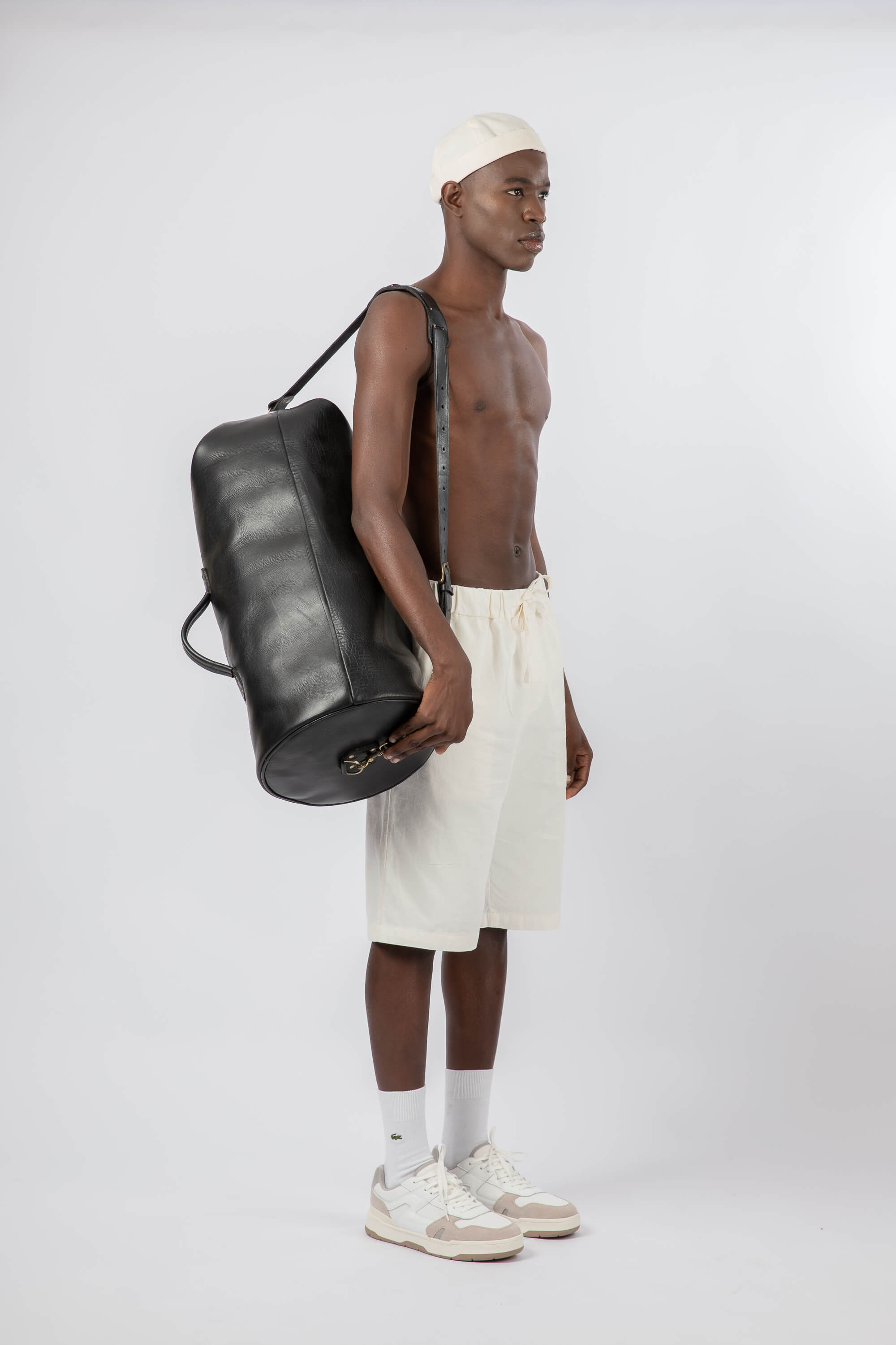 Leather Military Duffle Bag Black