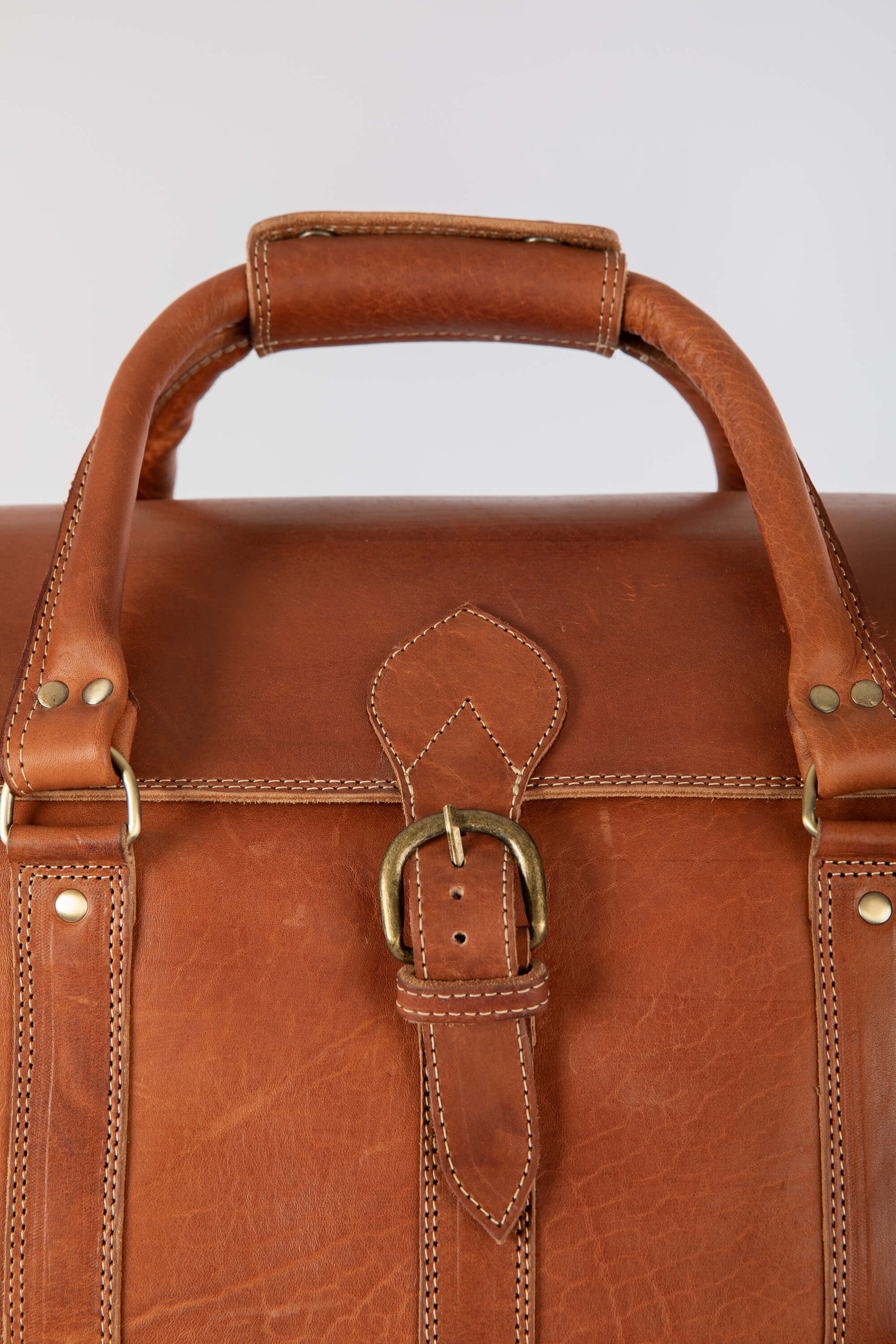 Leather Small Duffle Bag Cognac