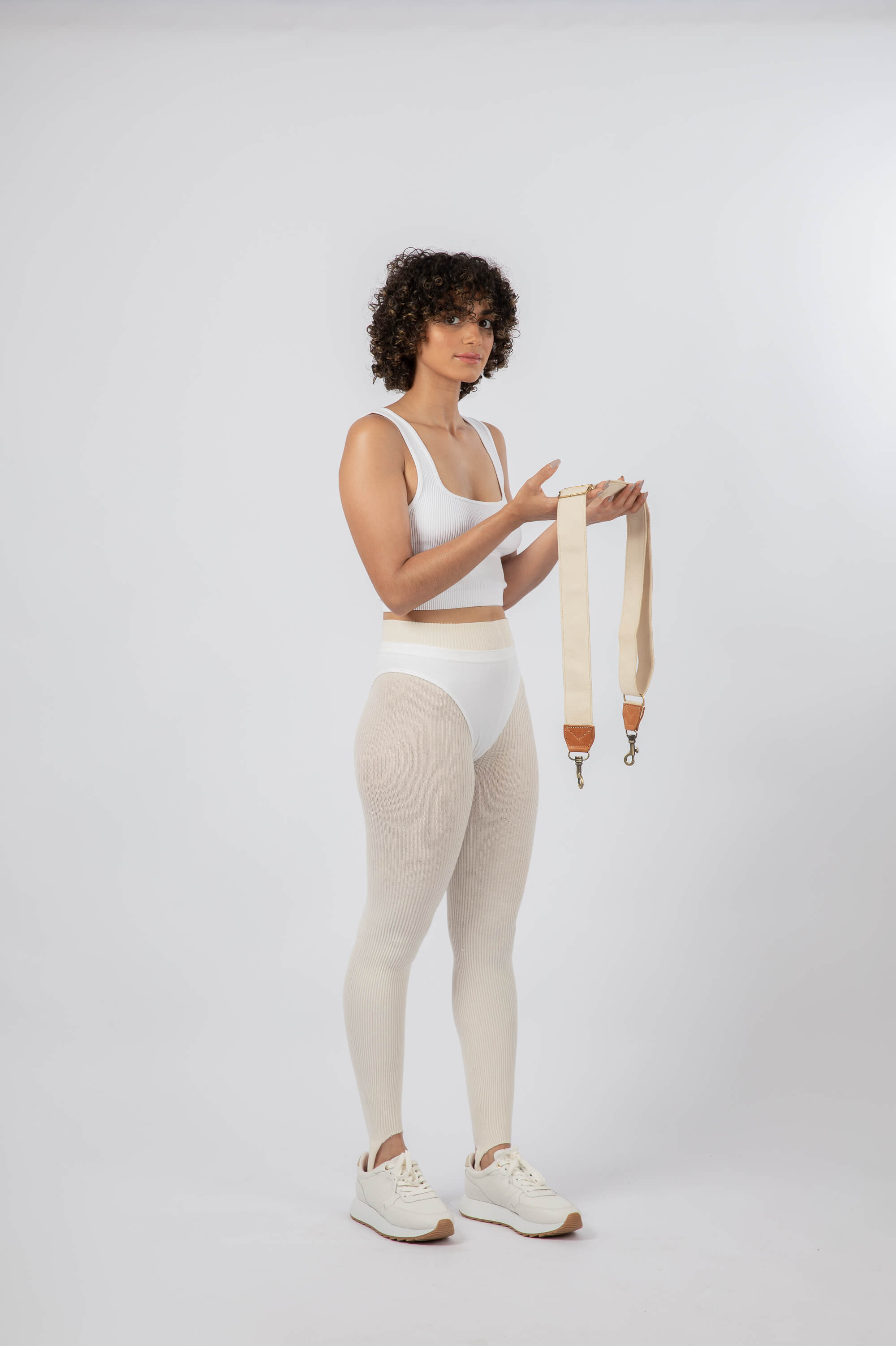 Webbed Cotton Shoulder Strap Off-White and Cognac