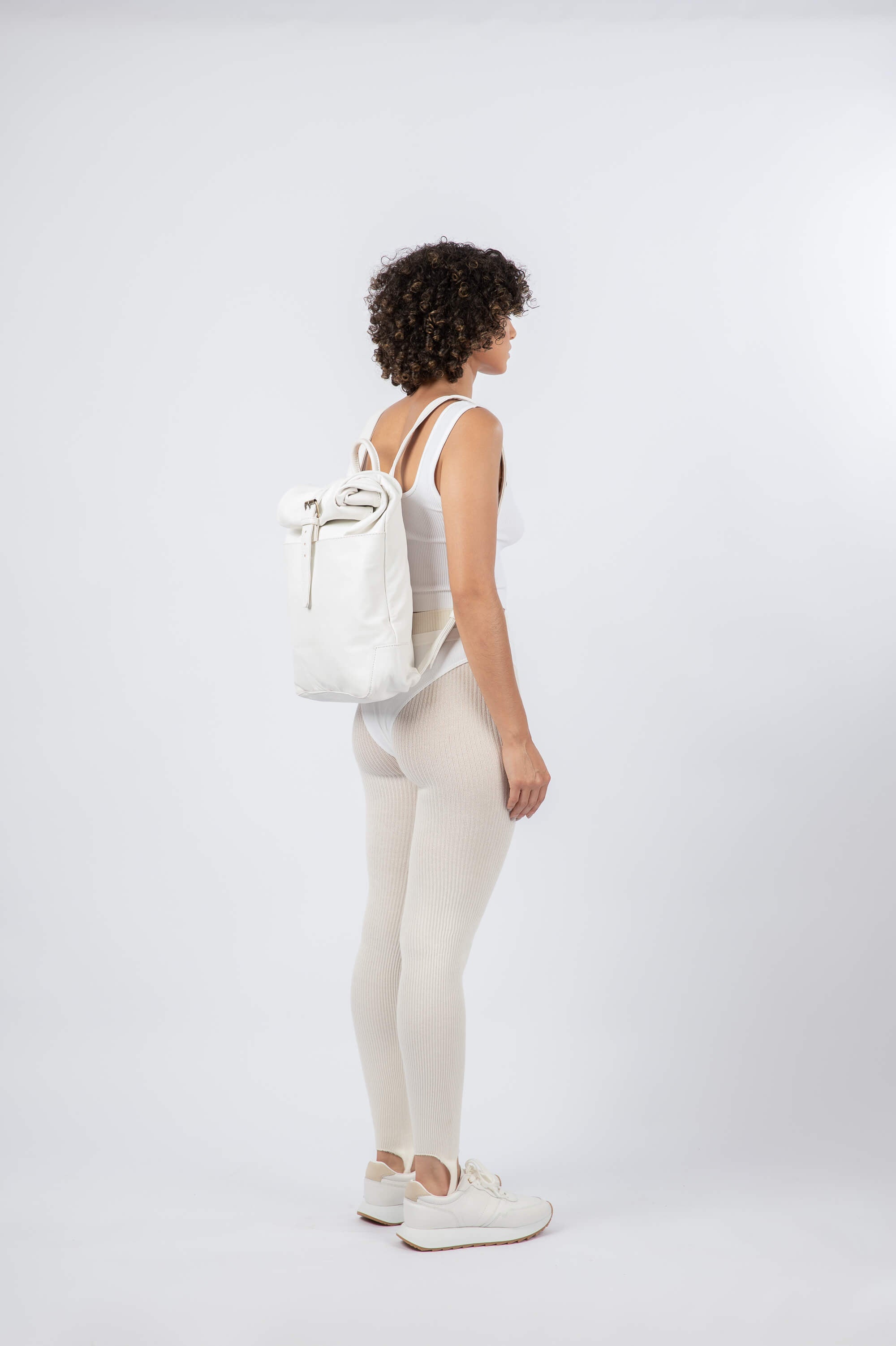 Soft Leather Rolltop Backpack 13" White