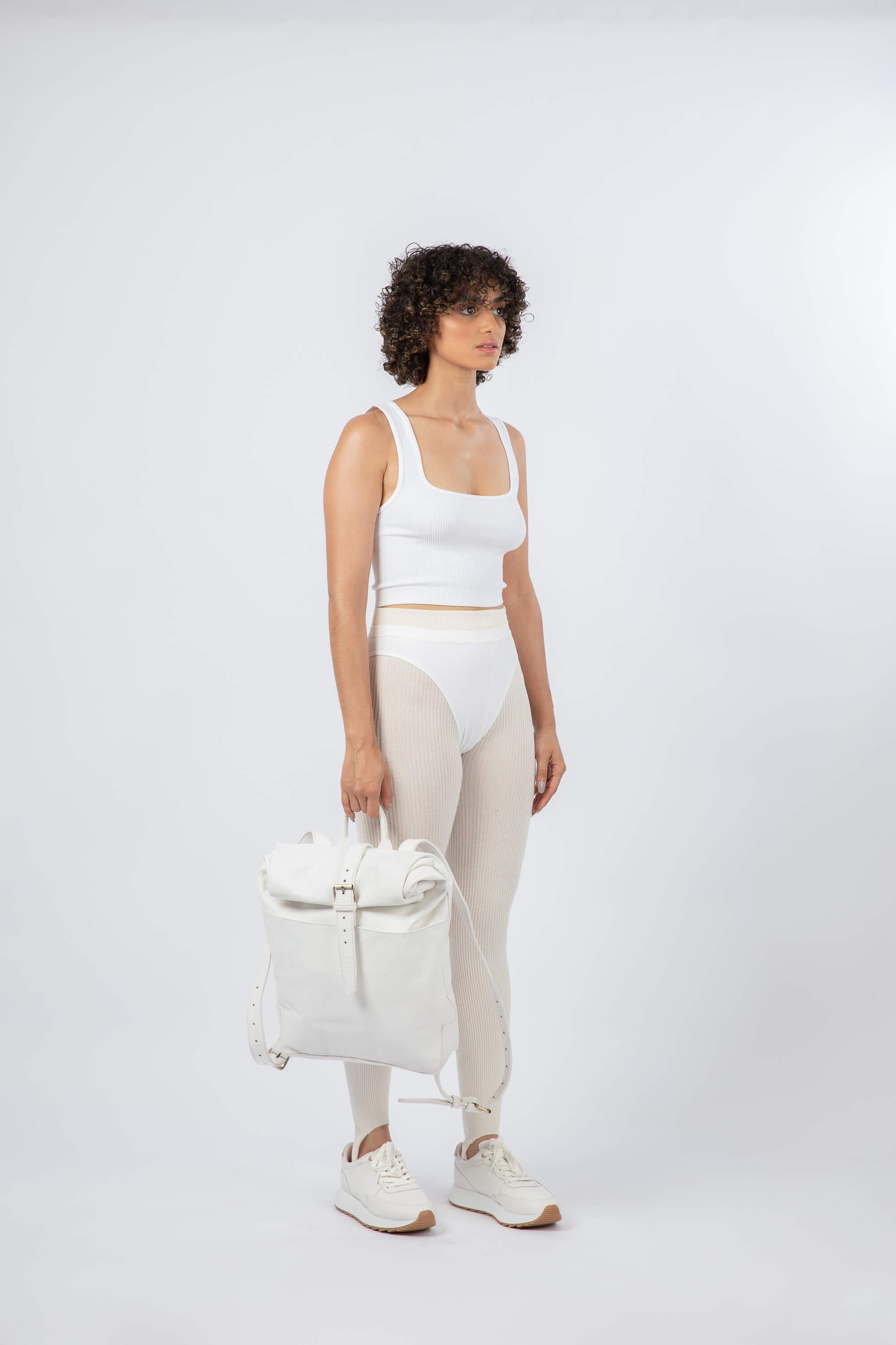 Soft Leather Rolltop Backpack 13" White