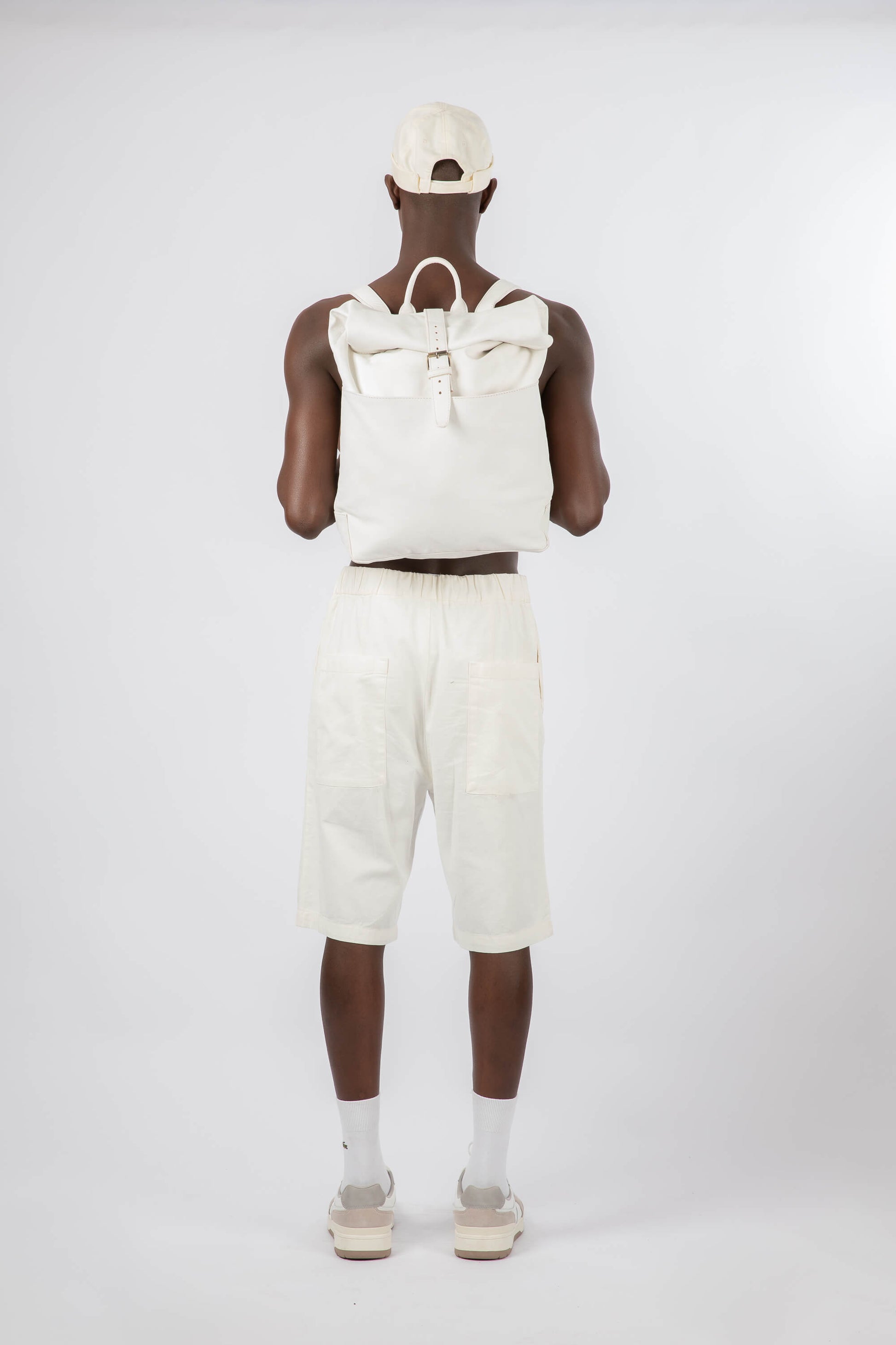 Soft Leather Rolltop Backpack 16" White