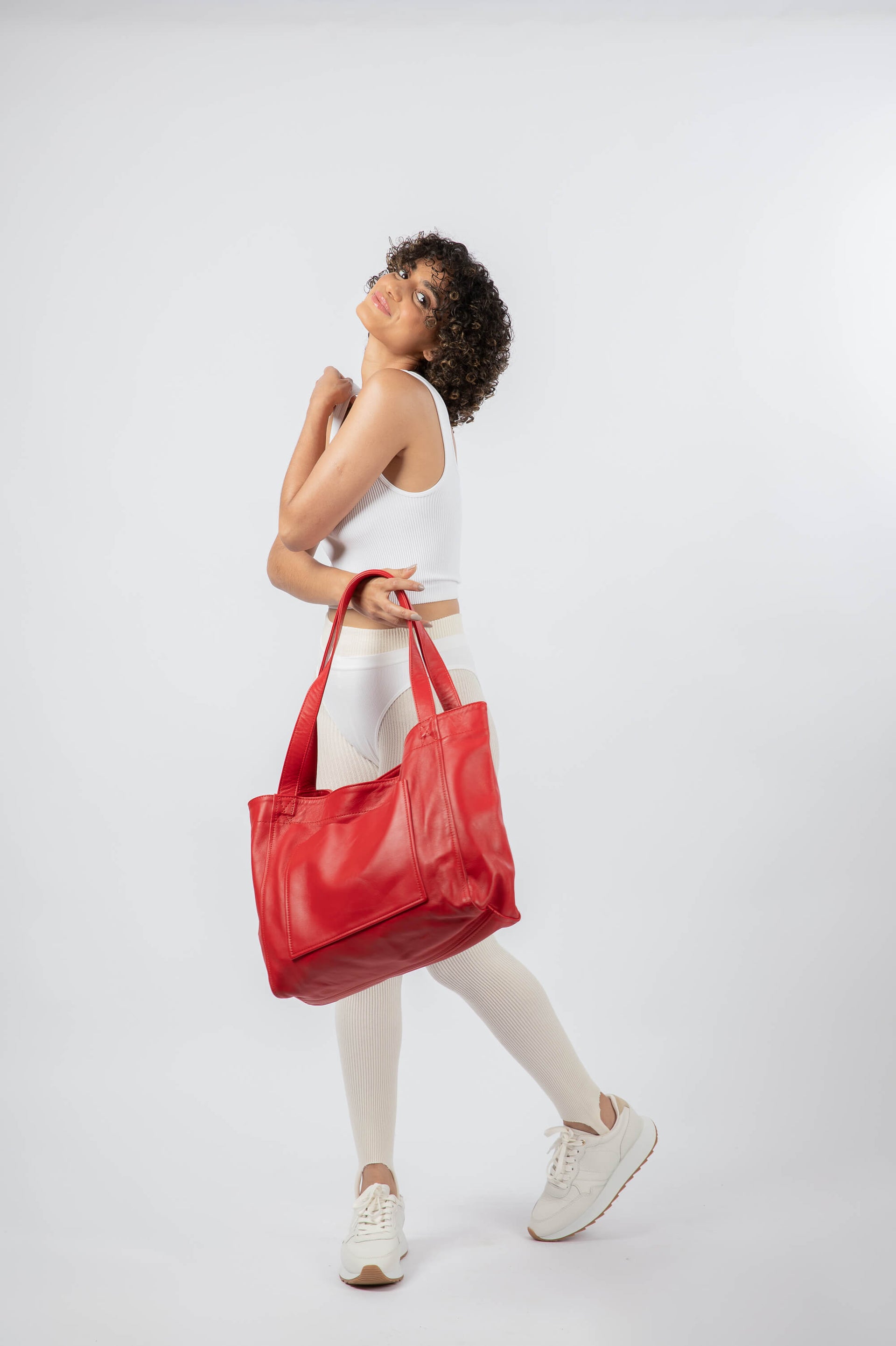 Soft Leather Medium Tote Red