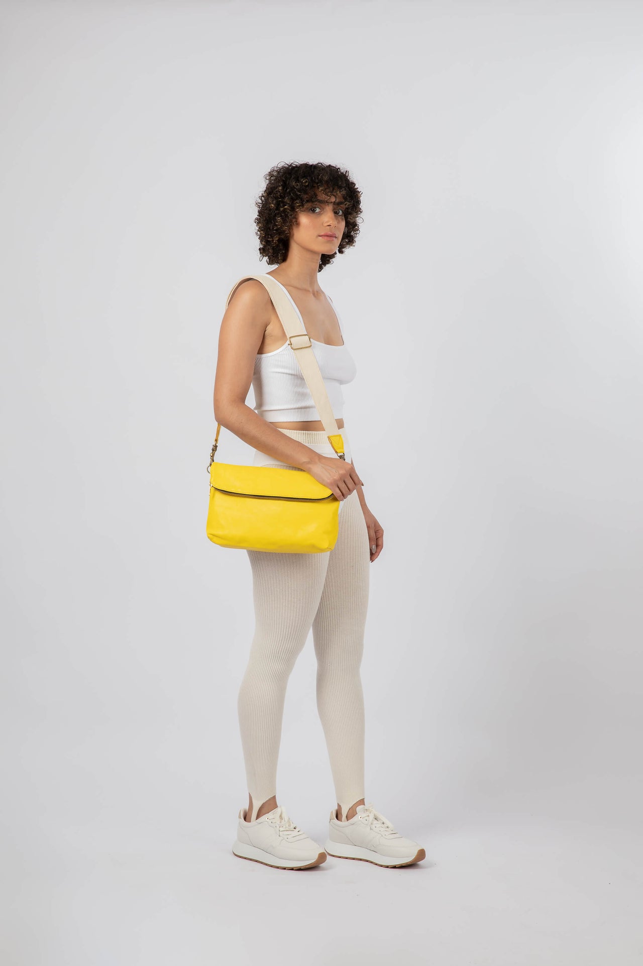 Webbed Cotton Shoulder Strap Off-White and Yellow